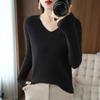 Herbst/Winter V-Ausschnitt Pullover Damen Gestreift Einfarbig Basis Pullover Koreanischer Slim Hoodie Innen Set Damen Warm Lässig Strickpullover