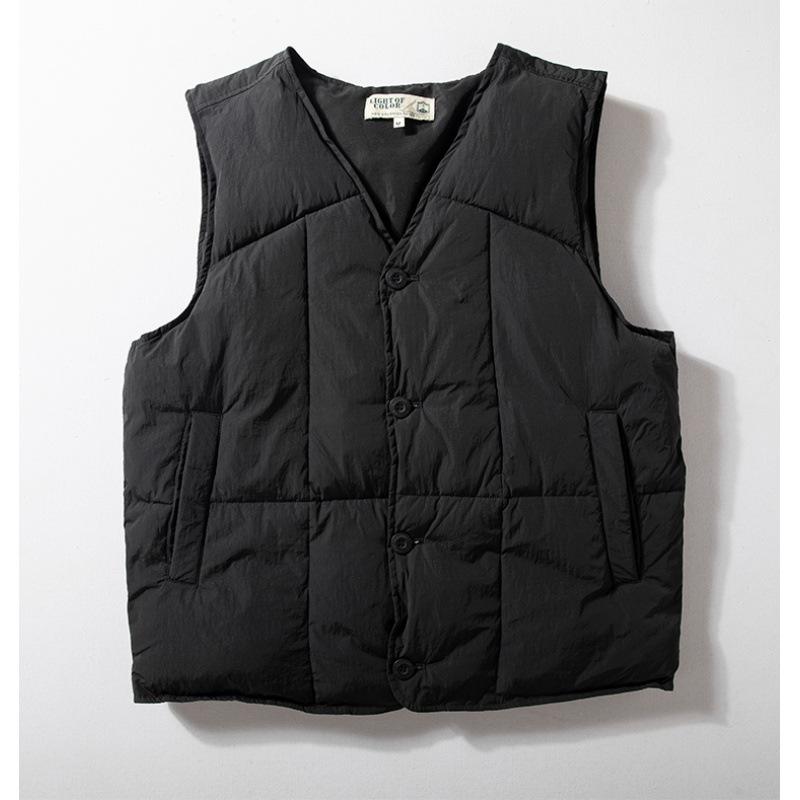 Herren Japanischer Retro V-Ausschnitt Flauschige gesteppte Weste - Warm & Ärmellos für Herbst/Winter Outdoor