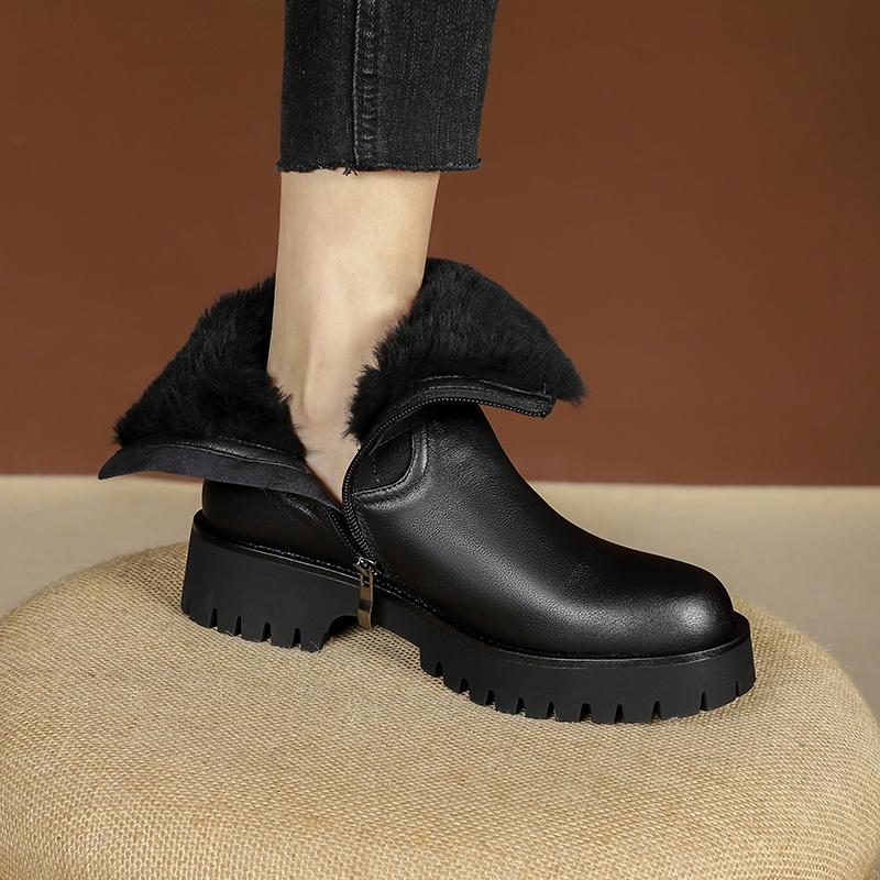 Fashion Boots Women Winter Women Ankle Boots Snow Boots Genuine Leather Warm Wool Shoes Woman Classic Zipper Casual Working Short Boots