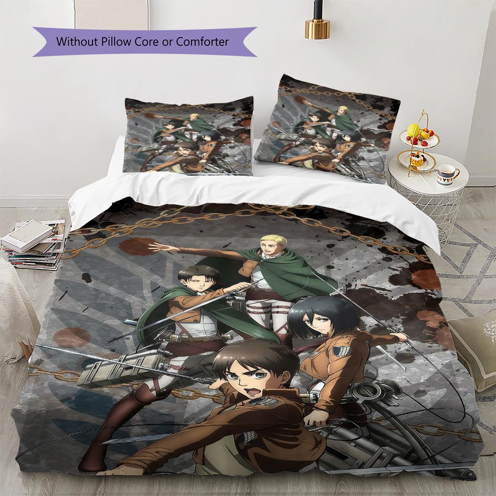 Set Biancheria da Letto Attack on Titan Corpo di Ricerca 2, 1 Copripiumino & 2 Federe, Confortevole per la Casa, Ottimo Regalo per i Fan