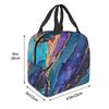 Blue Purple Gilded Luxury Gold Marble Insulated Lunch Bag for Women Cooler Thermal Food Box Tote Portable Lunch Boxes Container