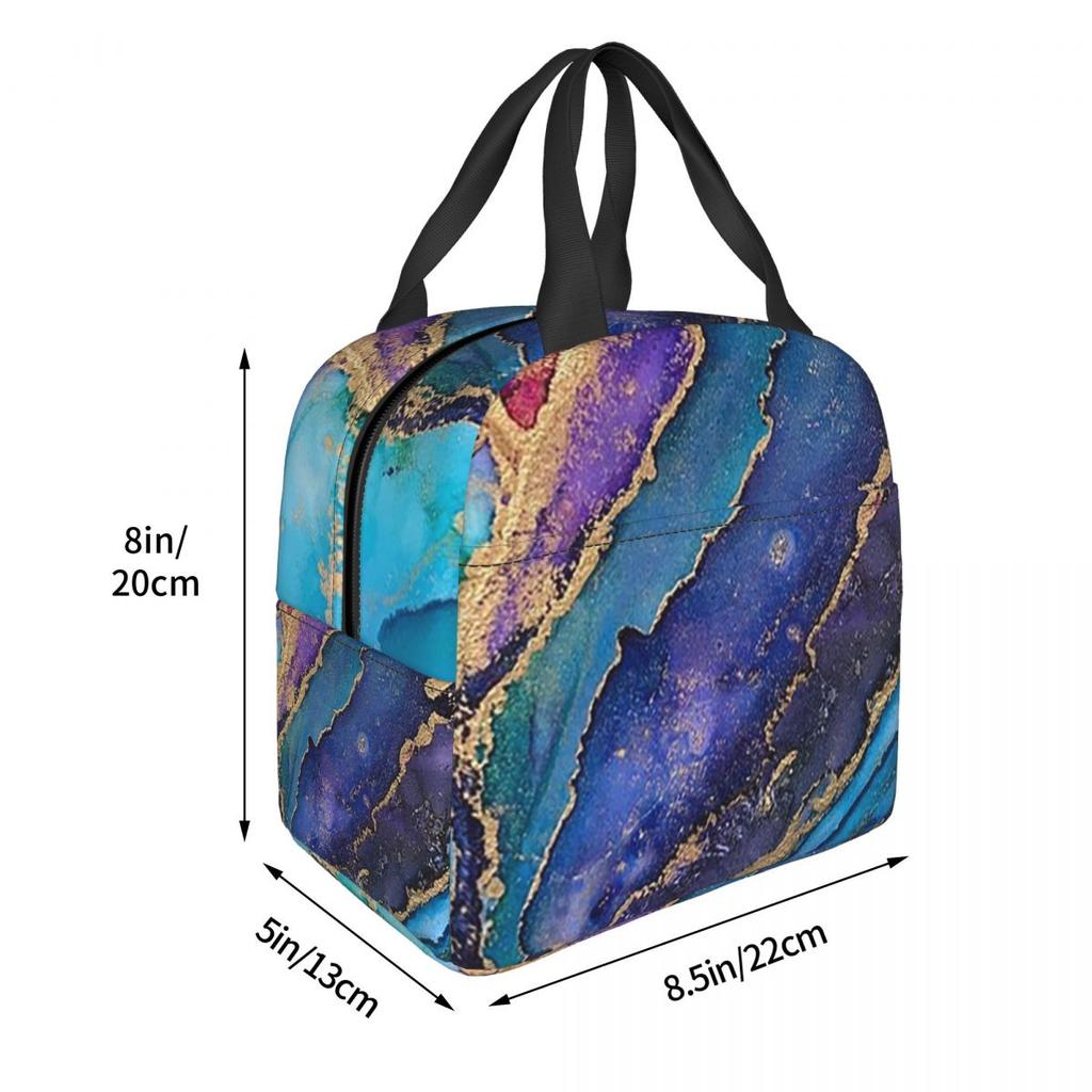 Blue Purple Gilded Luxury Gold Marble Insulated Lunch Bag for Women Cooler Thermal Food Box Tote Portable Lunch Boxes Container