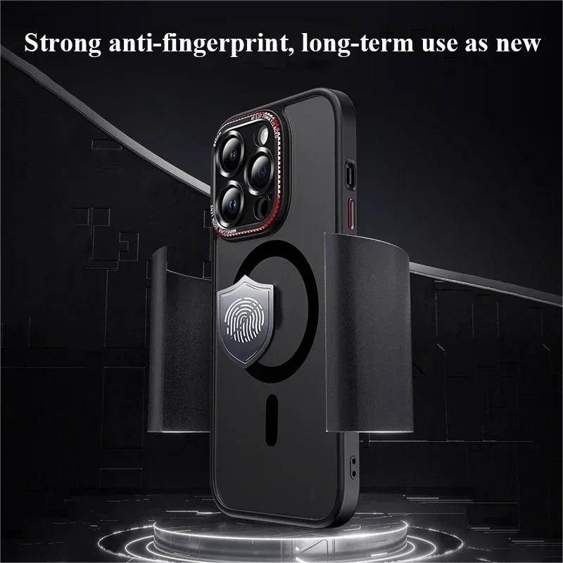 Luxury Matte Bumper Magnetic Clear Case For 16 17 15 14 13 12 Pro Max For Magsafe Wireless Charger Lens Protection Cover