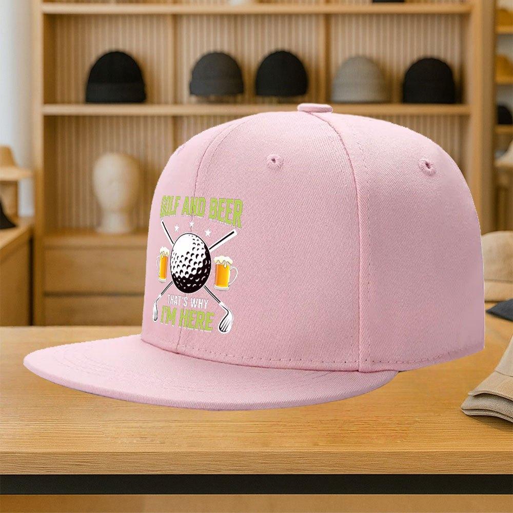 

Golf and Beer Thats Why Im Here Print Baseball Cap Polyester Adjustable Snapback Hat for Casual Golf Outings Unisex One Size