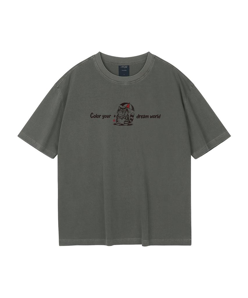 WILDROCK Hollysheesh Dream Coloring Cat Pigment Oversized Short Sleeve T-Shirt_6 Colors (Crop Included) (Type A)