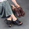 Fashion Retro Style Fish Mouth Premium Genuine Leather Slippers 2025 New Summer Outdoor Slippers Wedges Elegant Women Sandals