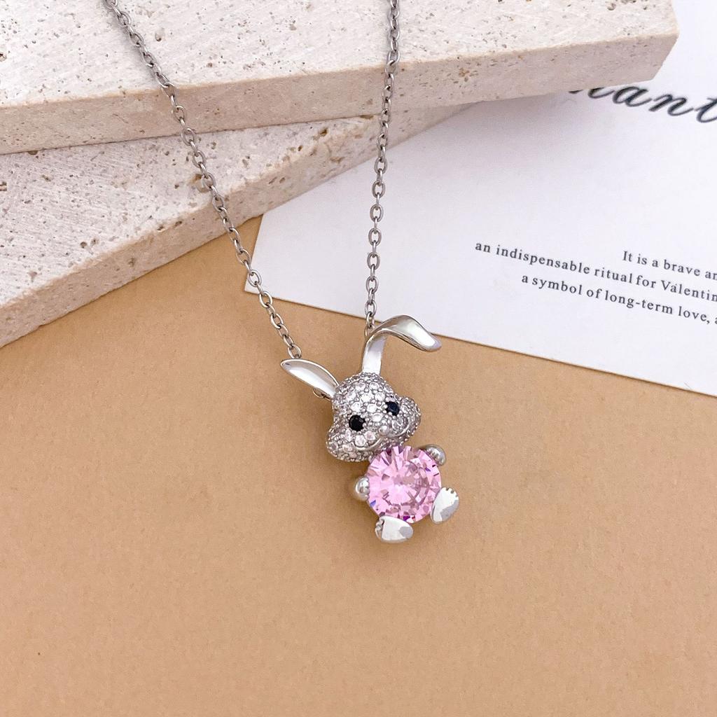 Necklace Cartoon Cute Rabbit Light Luxury Titanium Steel Necklace Fashionable Exquisite Copper Micro-inlaid Zircon Non-fading Accessories