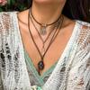 3Pcs Creative Blue Turkish Lucky Eye Pendant Choker Necklace for Women Vintage Ethnic Stone Wax Thread Chain Jewelry Accessories
