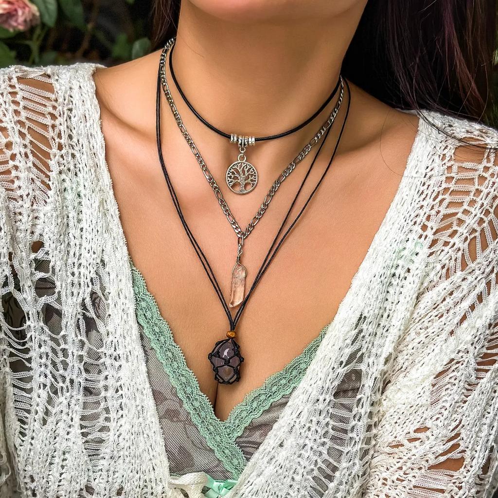 3Pcs Creative Blue Turkish Lucky Eye Pendant Choker Necklace for Women Vintage Ethnic Stone Wax Thread Chain Jewelry Accessories