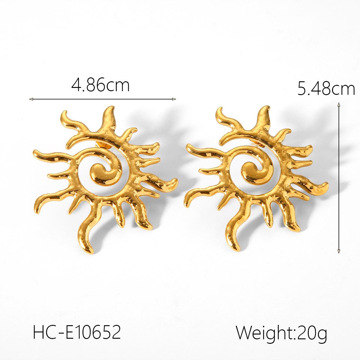

Light luxury high-end color-block earrings, 18K gold stainless steel rotating threaded sun hoop earrings