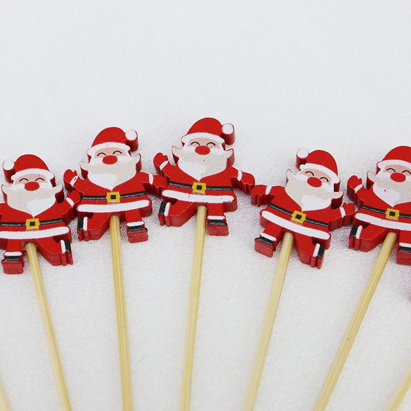 (100pcs/pack) 11.8cm Santa Claus Bamboo Skewers Disposable Toothpick Kitchen Accessories Dessert Fruit Christmas Party Wood