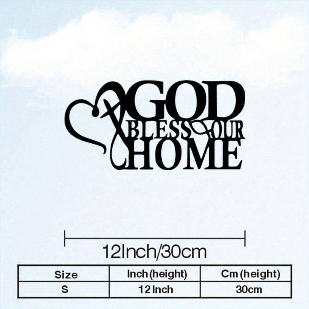 Vintage God Bless Our Home Metal Wall Art with Floral Design Rustproof Iron Religious Decor