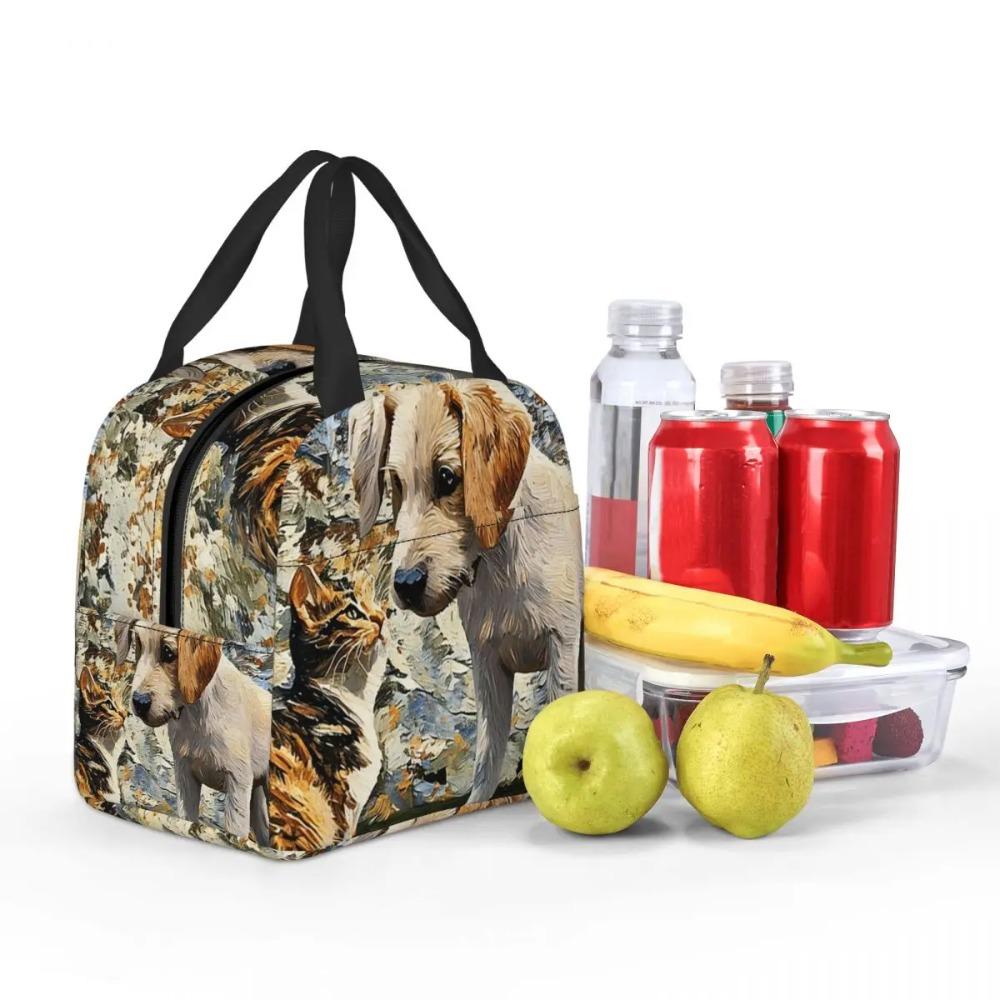 Adorable Dog Puppy And Kitten Friends Insulated Lunch Bag for Women Cooler Thermal Food Box Tote Leakproof Lunch Boxes Container