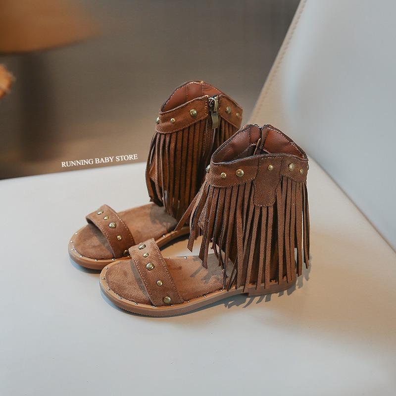 Sandali Romani Estivi a Fascia Singola per Bambina Borchie Nappe Sandali Alti Scarpe da Ginnastica Morbide da Bambina Scarpe Eleganti Bohemien