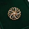 Solid Metal Brooch Pin, Hollow Swirl Flower Pattern Lapel Pin with Rhinestones Inlaid, Durable Spiral Petals Design Versatile Badge for Coats