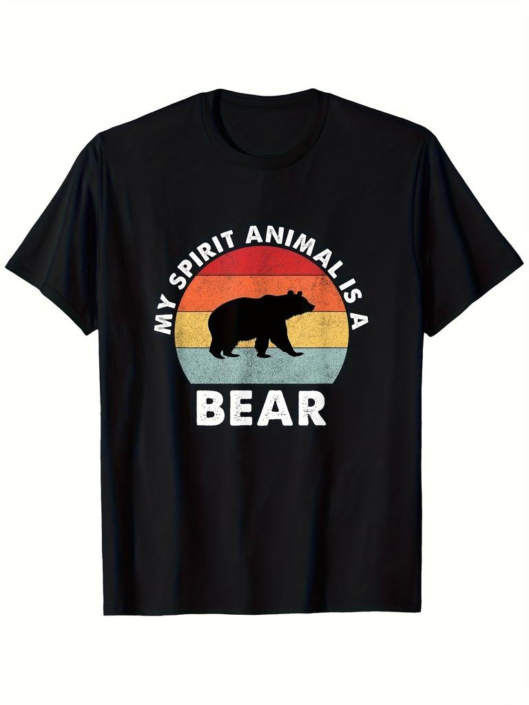 Men'S & Women'S Heavyweight 180Gsm T-Shirt Retro Bear Spirit Animal Graphic Tee Soft Crewneck Shirt for Casual Attire Funny Birthday Gifts (S XXXL, Bl