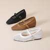 French Flat Bottom Inner Height Increase Mary Jane Shoes Women's Summer 2025 New One-word Belt Hollow Woven Single Shoes