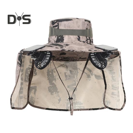 Solar-Ventilator-Hut mit Nackenklappe, LSF 50+, UV-Schutz, Hut mit 2 Solar-Ventilatoren, atmungsaktiv, für Herren, Sommer, Outdoor-Aktivitäten, Angeln, breite Krempe