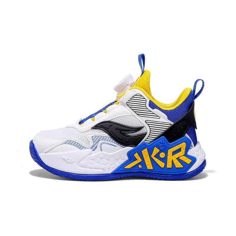 Boys Basketball Shoes Breathable Mesh Medium Older Boys Light Soft Sole Non-slip Children's Sports Running Shoes Buttons