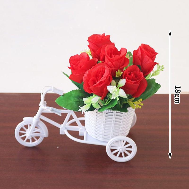 Dekoracje Kwiatowe Symulacyjne Kosz Kwiatowy Rattanowy Model Trójkołowy Rowerowy Dom Ogród Dekoracja na Wesele Romantyczna i Urocza