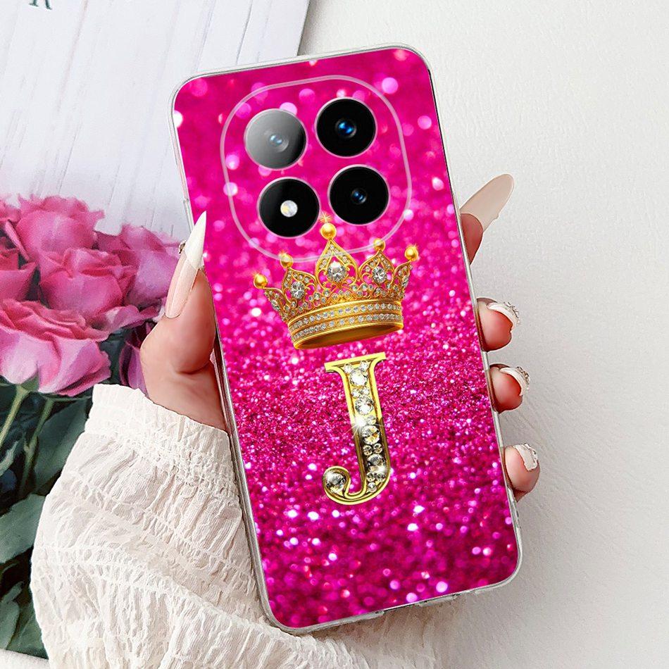 For Xiaomi Redmi Note 14 Pro Plus Fashion Crown Initial Letter Phone Case For Redmi Note14 4G 5G Note 14Pro Soft Silicone Cases