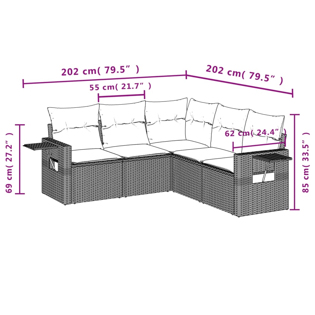 Vidaxl 5-Cz. Garden Furniture Set With Cushions, Brown, Poly Rattan