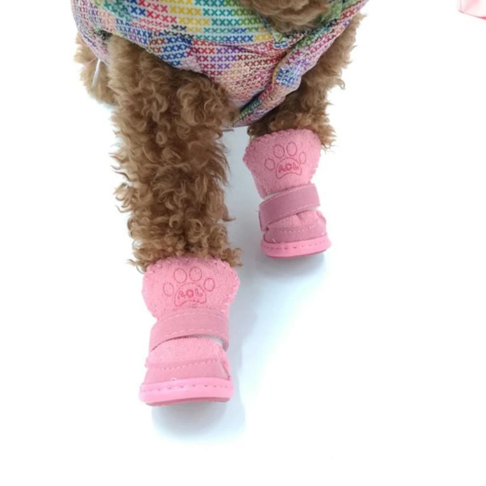 New 4Pcs/Set Pet Lamb Fleece Snow Boots Thickened Plush Warm Cotton Non-slip Anti Fouling Shoes Dog Puppy Sports Shoes Supplies