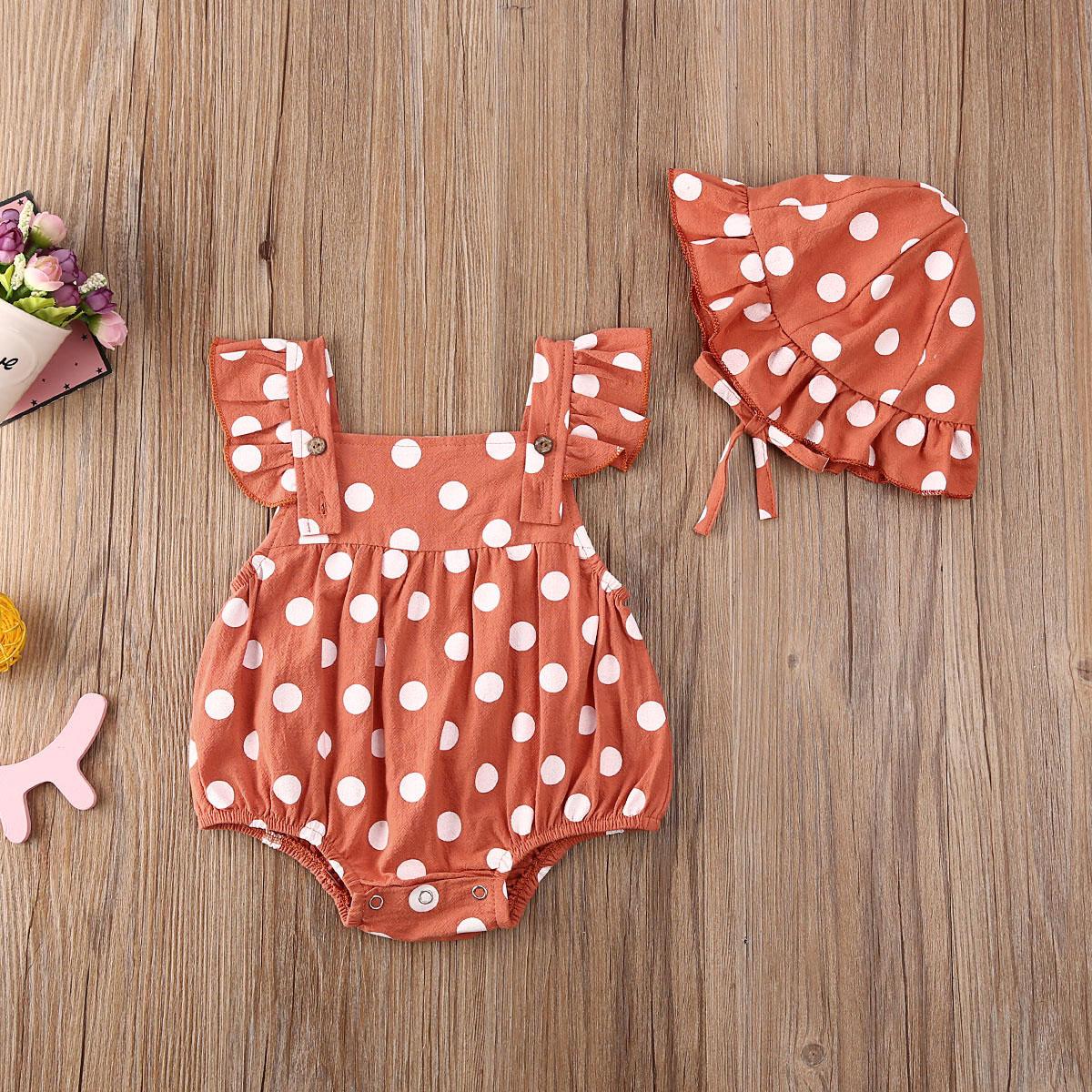

Летний детский комбинезон для новорожденных и маленьких девочек, комбинезон с принтом в горошек, одежда для отдыха 90 оранжевый