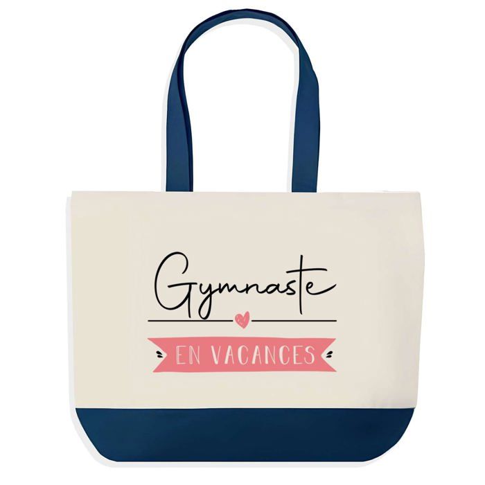 Tote bag - PLANETEE - Grand Sac Courses Cabas - Bleu - Coton - Gymnaste en Vacances