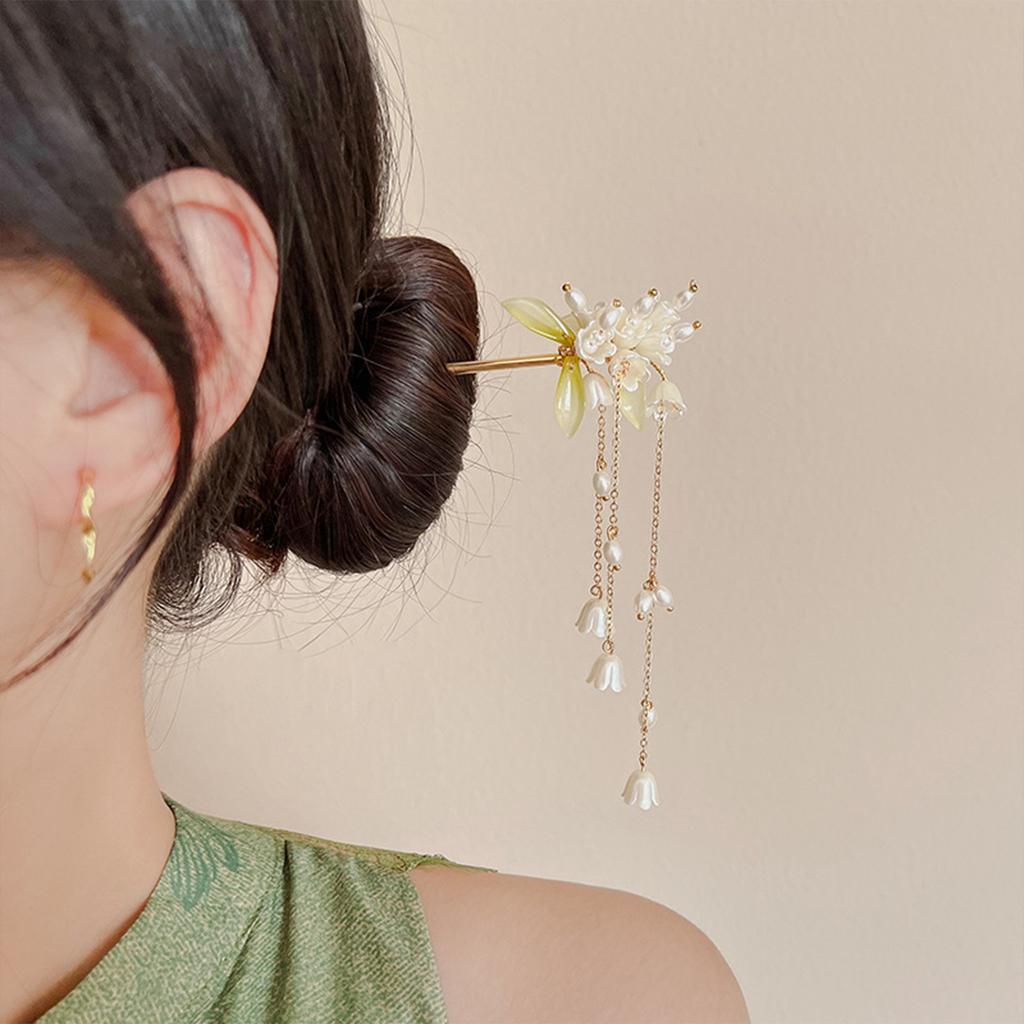 Chinese Hair Pin Hair Making Accessories Gold Fringed Hair Stick Luxurious Pearl Headdress for Women Girls Long Curly Hair