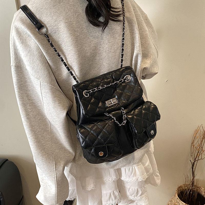 Fashion diamond chain solid color fragrant backpack bag women's 2025 spring new fashion design trendy simple women's bag