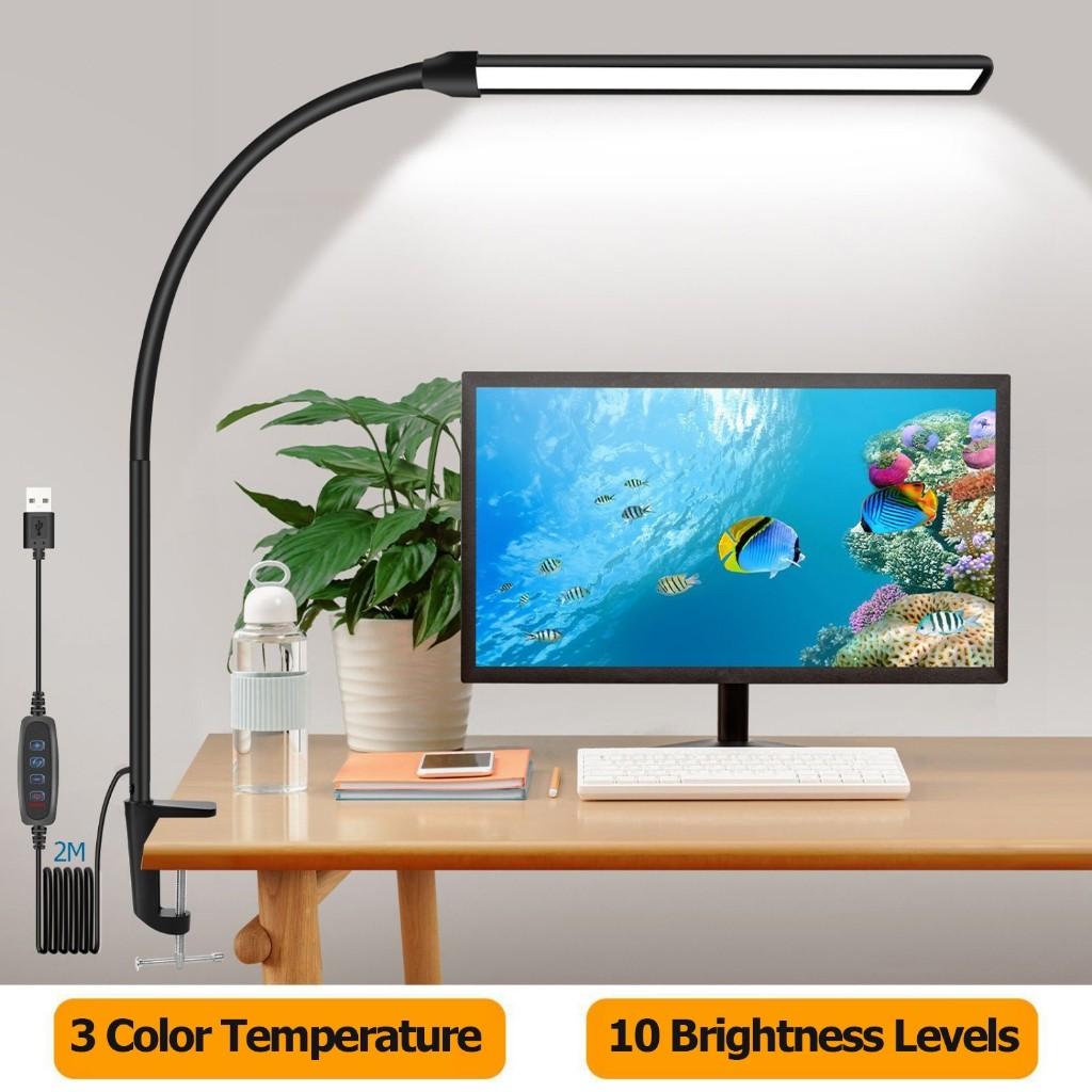 3-Colors 10 Brightness Eye Protection LED Home Office Clip-On Table Light Special Bedside Reading Lamp Adjustable Desk Lamp