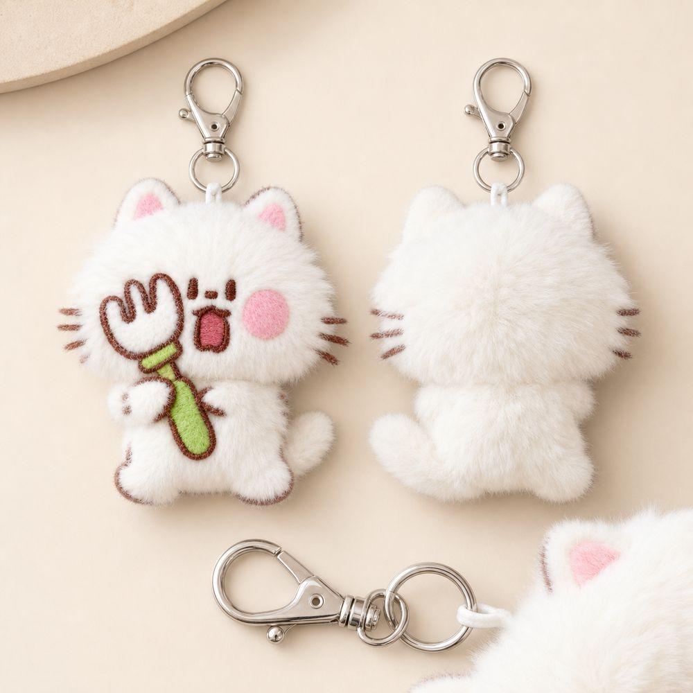 Metal Clip Plush Cat Keychain Soft Touch Kitty Keyring Cute Stuffed Cat Pendant  Key Decoration