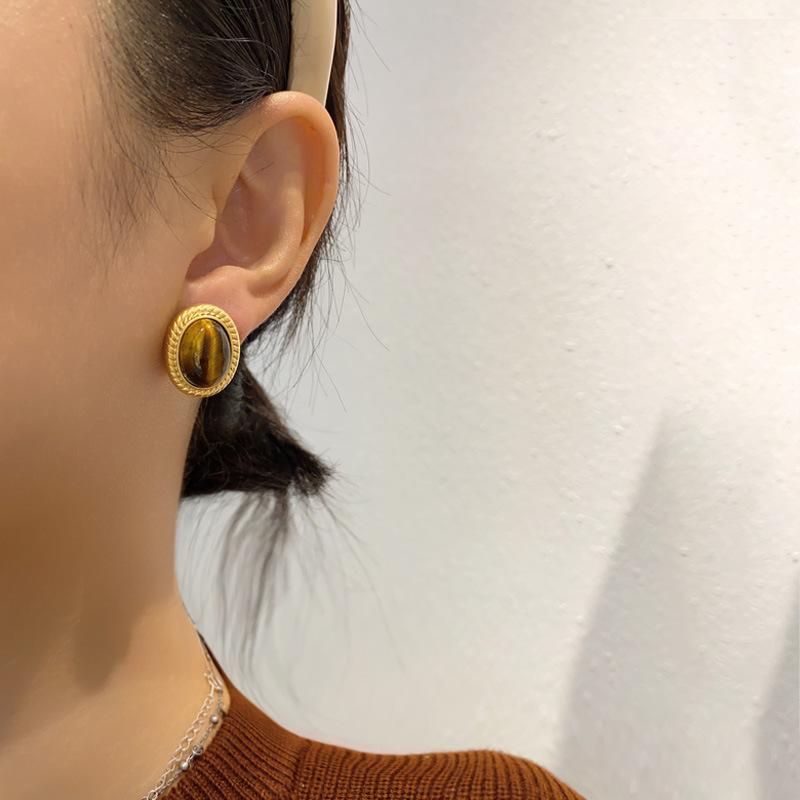 Geometriske ovale øredobber med stift, vridd kantdesign, premium følelse øredobber, middelalderske vintage franske retro øredobber