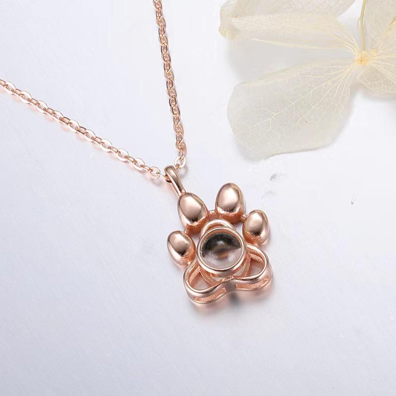 925 Titanium Steel Paw Print Dog Tag Necklace - Cute Collarbone Chain with Animal Markings Projection Pendant