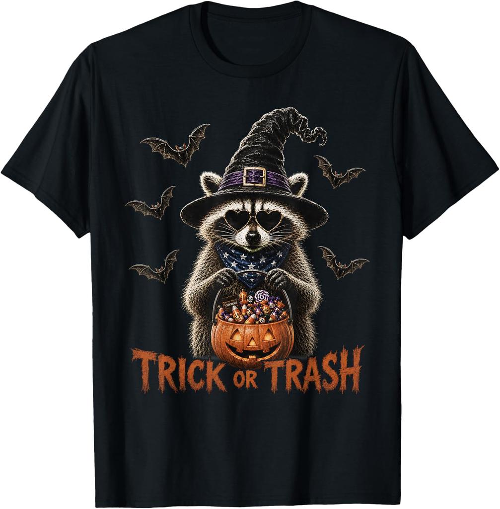 Halloween Raccoon Funny Trick Or Trash Spooky Vibe Autumn Tshirt 100 Cotton Trendy Y2k Shortsleeve Tee Soft Quickdrying