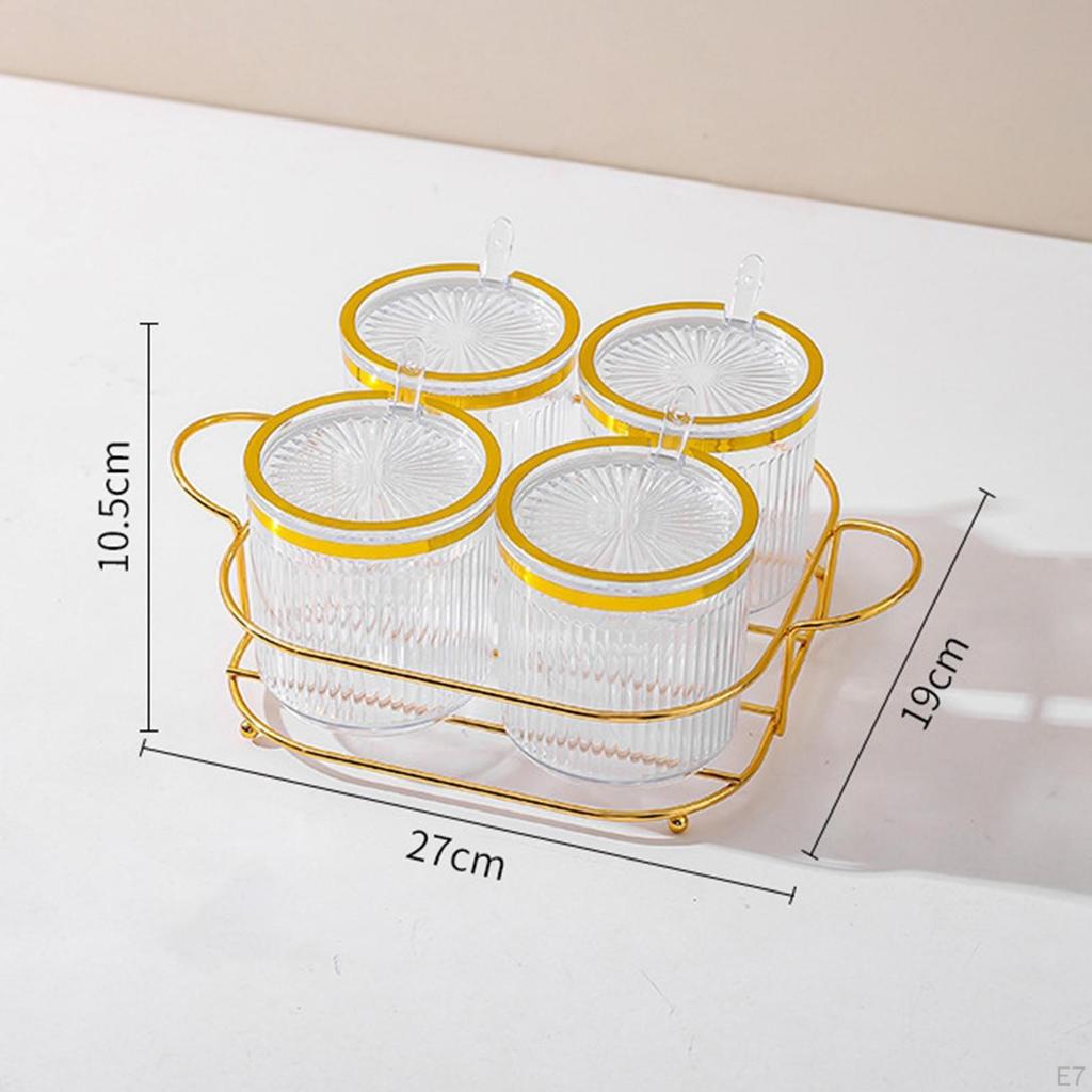 Condiment Jar Container with Holder Integrated Design Multifunction Spice Lids Spoon and for