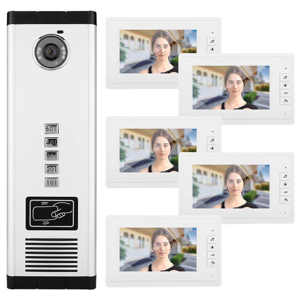 7 Inch HD IR Video Intercom Doorbell One Camera with Five Monitor