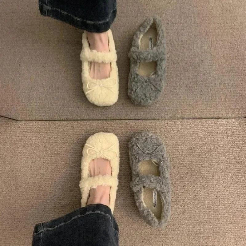 Fashion Elegant Autumn Winter Ballet Loafer Flat Shoes Women Female  Flats Loafers Fur Round Toe Ladies Brand Design Teddy Outdoor Shoes