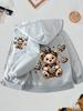 Kids Black Zip Up Hoodie Leopard Print Bear And Heart Graphic Front And Back Pattern Long Sleeve Pocket Girls Hooded Jacket