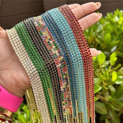 Mixfarbe 3mm CZ 1 Reihe Glänzend Tennis Kette Halskette HipHop Iced Out Bling Zirkonia Choker Schmuck Vergoldet Für Frauen