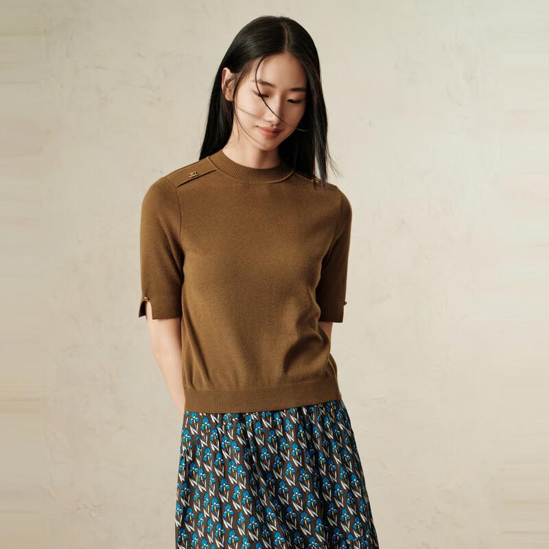 JUZUI Women's Modern Wool Blend Short Sleeve Knit Top