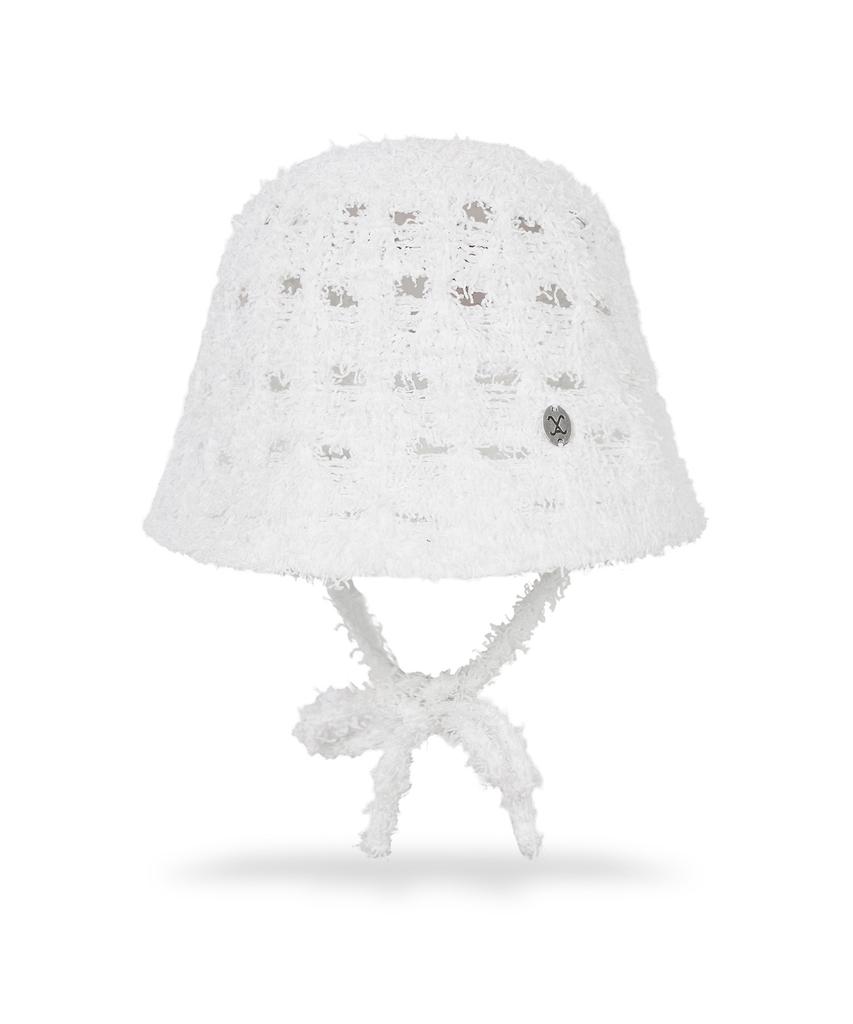 Bajal Va Curved Oval Metallic Knit Punching Bucket Hat White