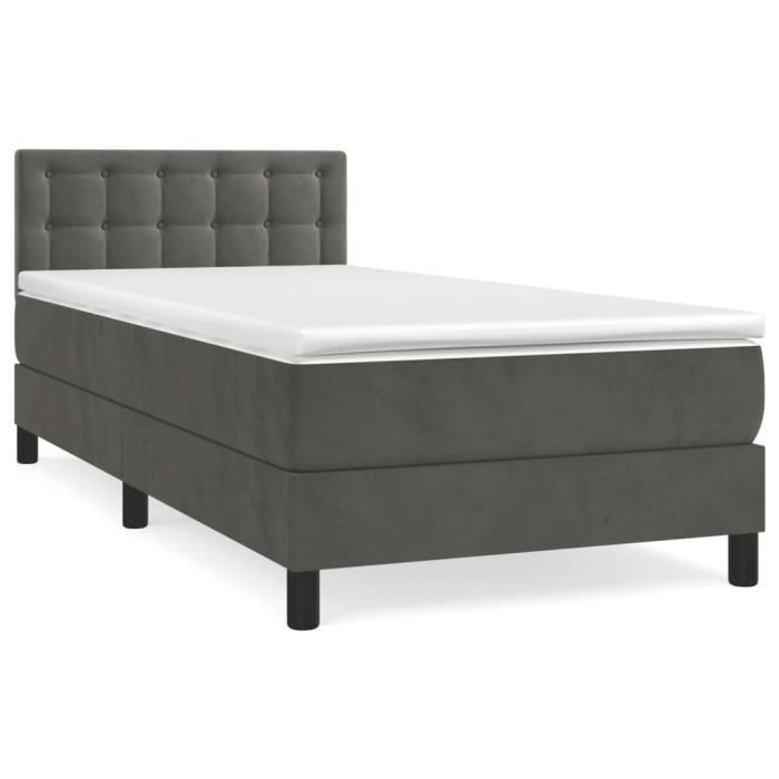 3141522 vidaXL Lit à sommier tapissier et matelas Gris foncé 90x200 cm Velours