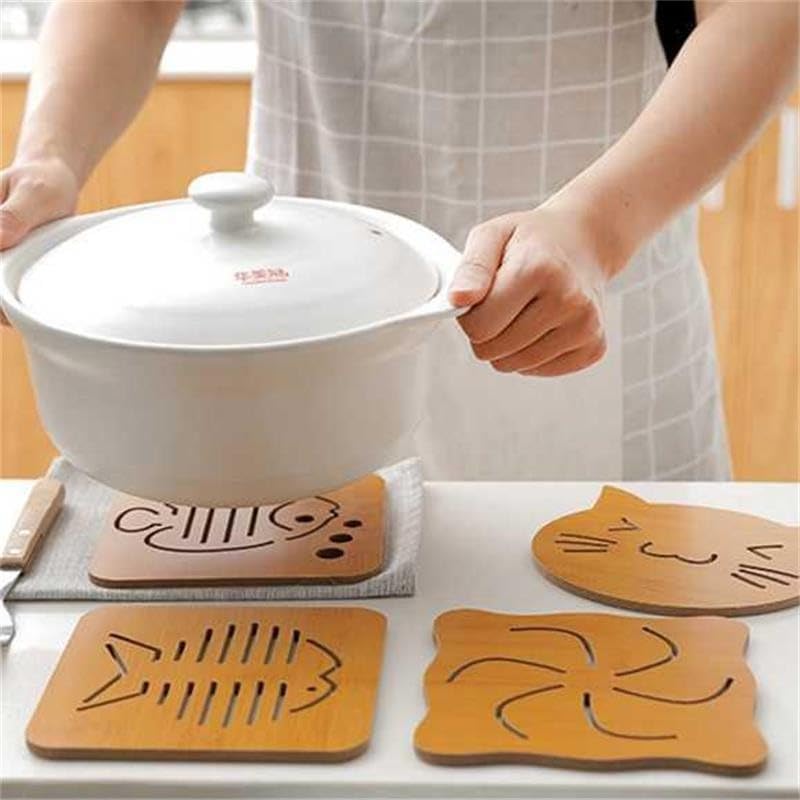 Wooden Insulated Cute Animal Thick with Kitchenware Coaster, Mat, Design, Placemat, Non-Slip Pad, (Apple)