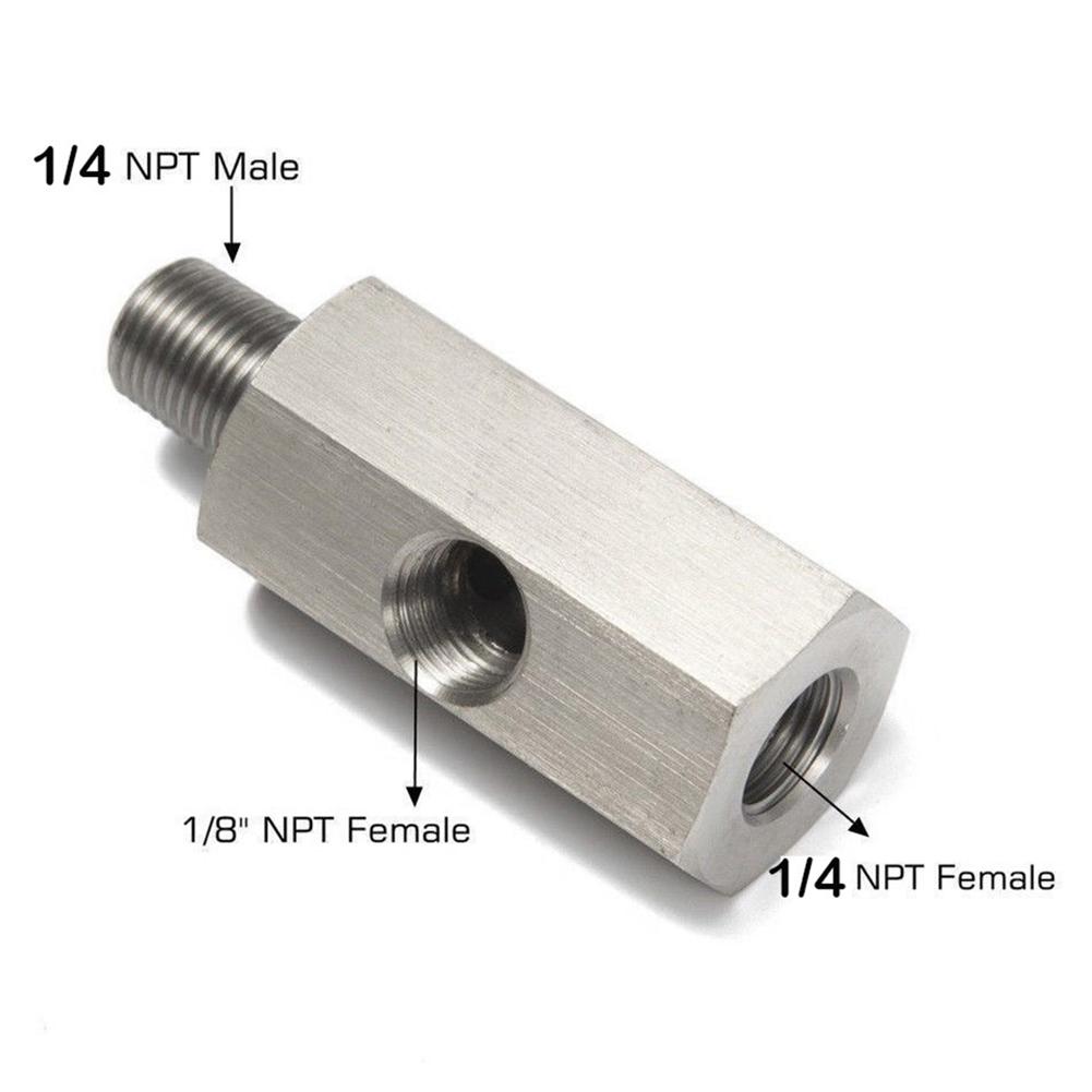 Stainless Steel Side Holes 1/8"NPT Female To M12 M10 M14 1/8NPT 1/4NPT Oil Pressure Sensor Connector Feed Line Gauge Tee Adapter