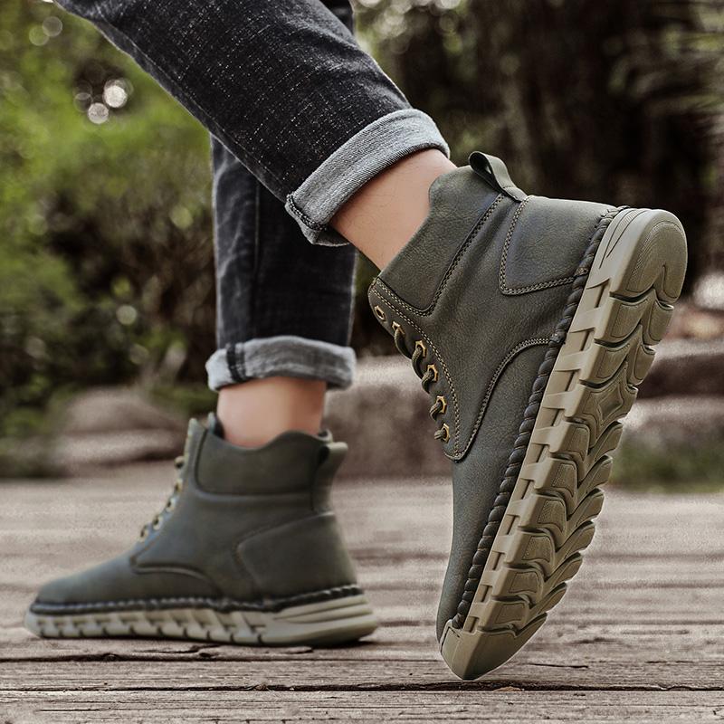 Handmade Men's High-top Boots Ankle Leather Shoes Outdoor Hiking Boots Sneakers Footwear Autumn & Winter