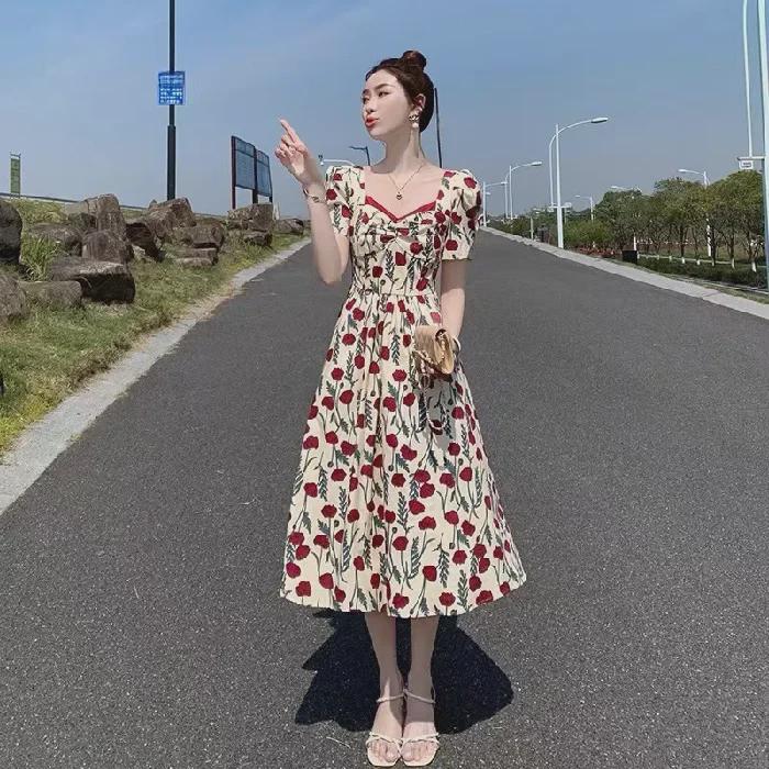 

Элегантное летнее платье миди с квадратным вырезом 2022 года для женщин M