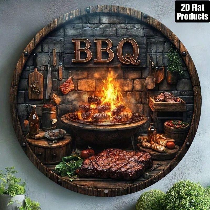 

Vintage Metal Wall Art Retro BBQ Grill Design Kitchen Decor