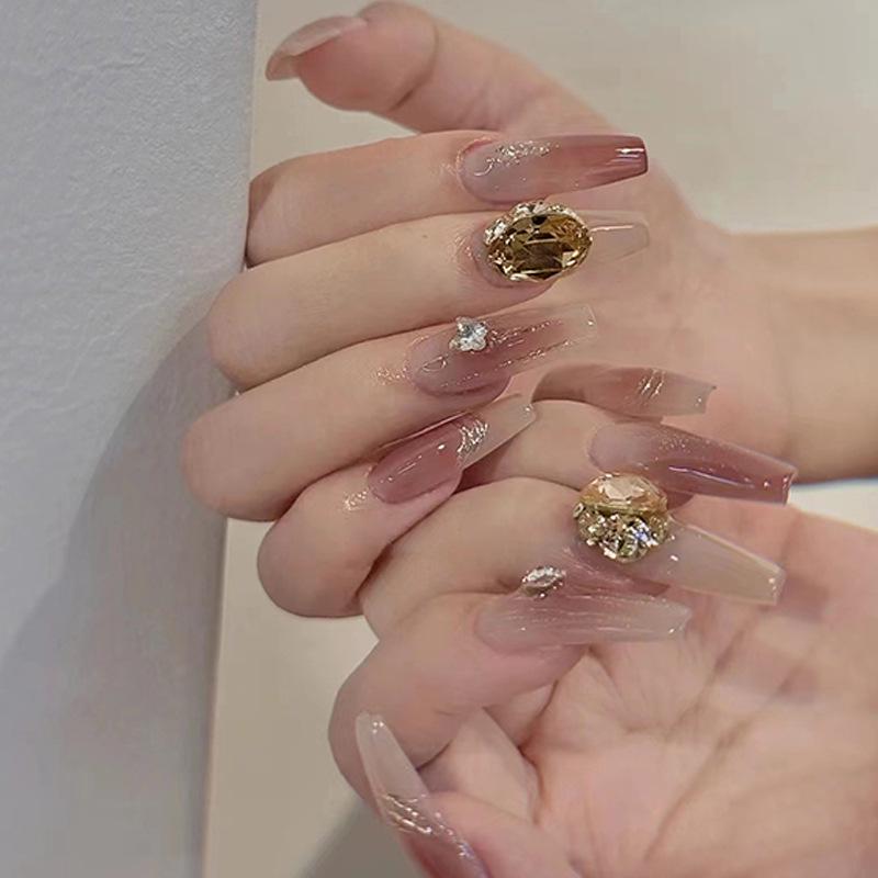 Premium Long Sparkle Handmade Faux Nails - Brightening Nail Art Stickers
